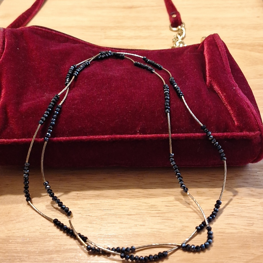 Black Faceted Bead & Silver Necklace